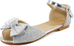 Aomigoct Girls Dress Shoes Sandals : Toddler Glitter Princess Flats for Birthday Wedding Party - Little Kid School Walking Shoe