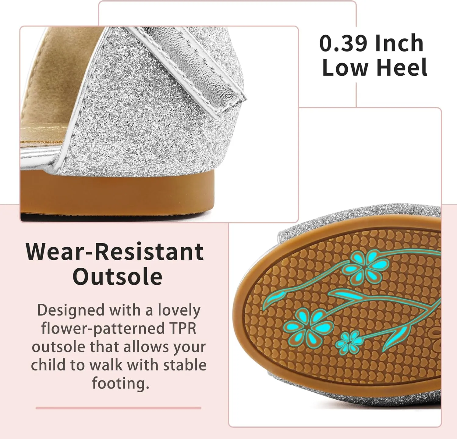 Aomigoct Girls Dress Shoes Sandals : Toddler Glitter Princess Flats for Birthday Wedding Party - Little Kid School Walking Shoe