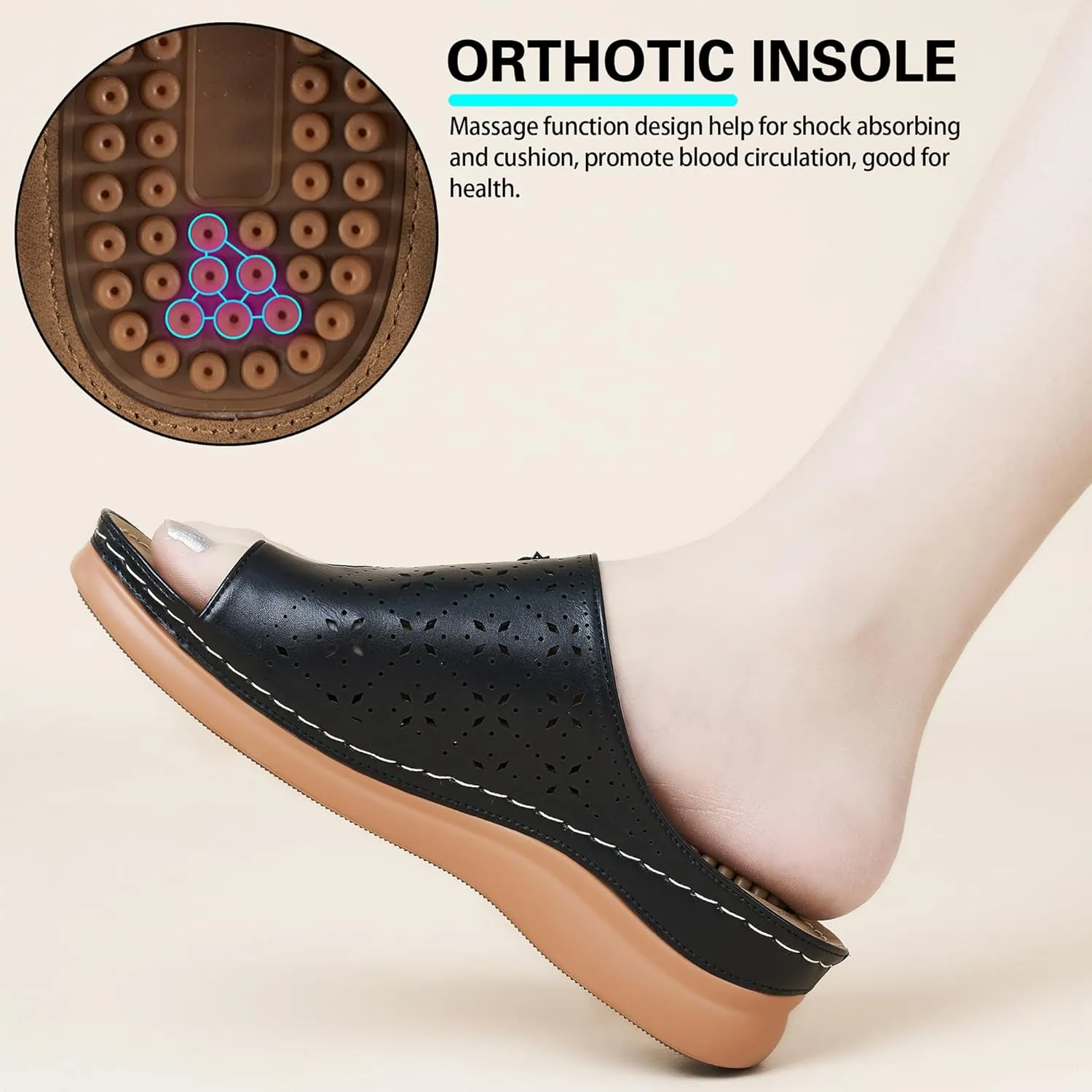 Aomigoct Sandals for Women Wedge Shoes: Double Flowers Decor Comfortable Orthopedic Sandals Womens Dressy Summer Flip Flops Casual Walking Wedges
