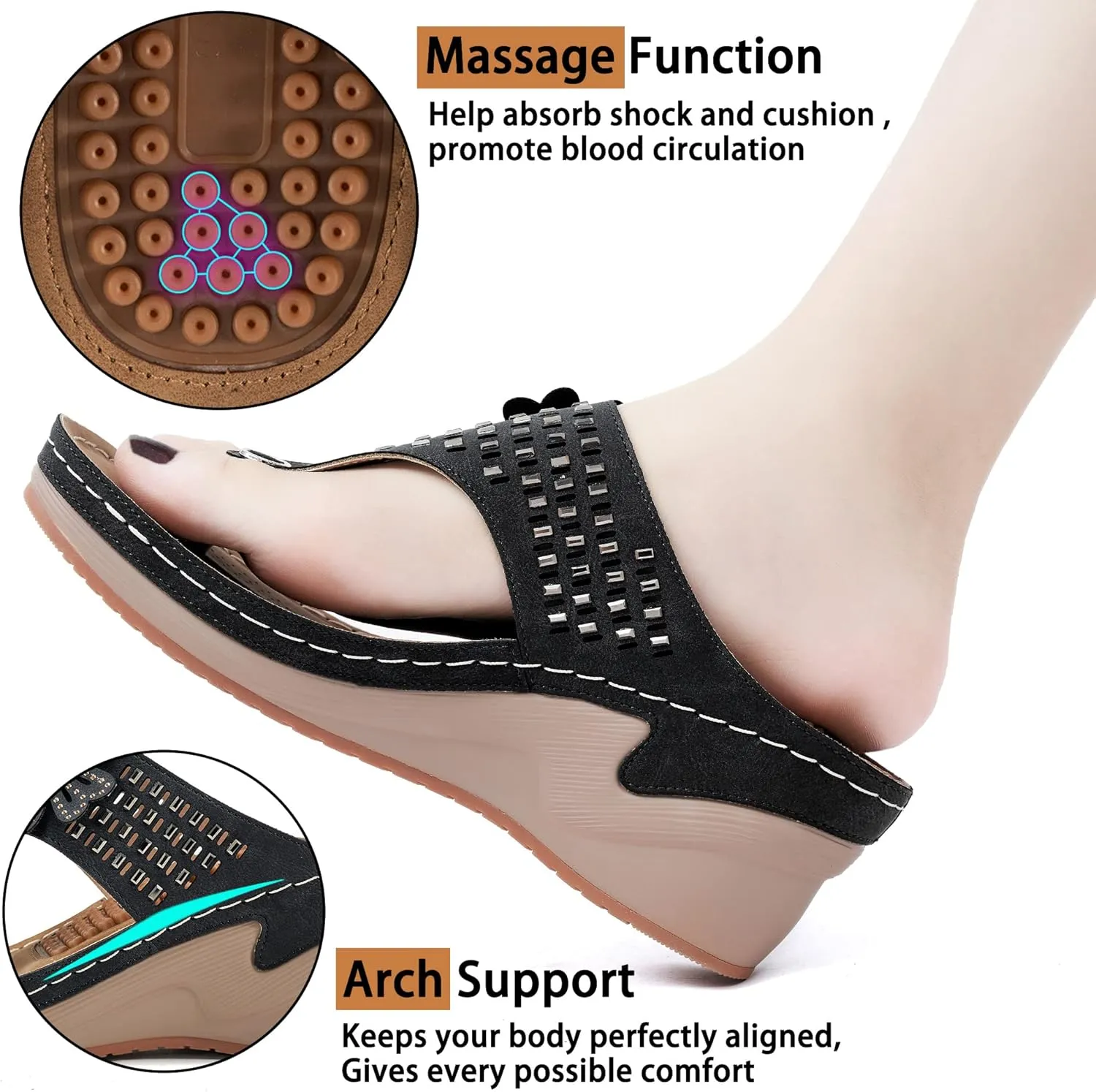 Aomigoct Wedge Sandals Women Flip Flops with High Increased Flower Platform Sandals for Women Dressy Summer Wedge Shoes Cushion FootBed Comfort Flip Flops