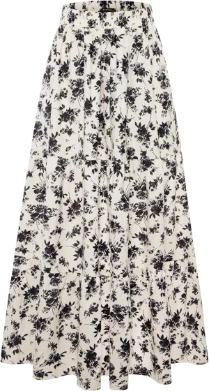 Arolina Maxi Skirt for Women Summer Boho Elastic High Waist Pleated A-Line Flowy Ruffle Swing Tiered Long Beach Skirt Dress