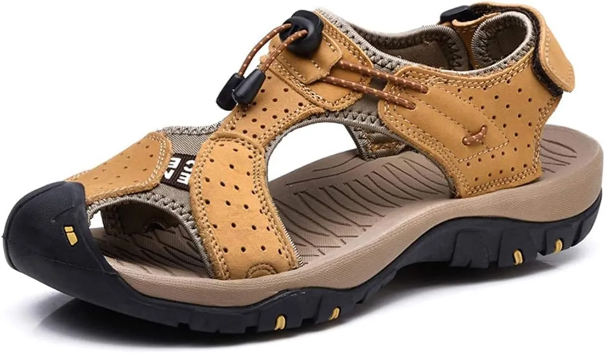 Asifn Men's Outdoor Hiking Leather Sandals Water Shoes Slides Closed Toe Sport Walking Fishermen Climbing Summer Athletic