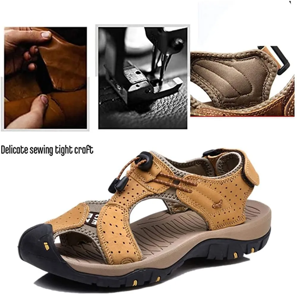 Asifn Men's Outdoor Hiking Leather Sandals Water Shoes Slides Closed Toe Sport Walking Fishermen Climbing Summer Athletic
