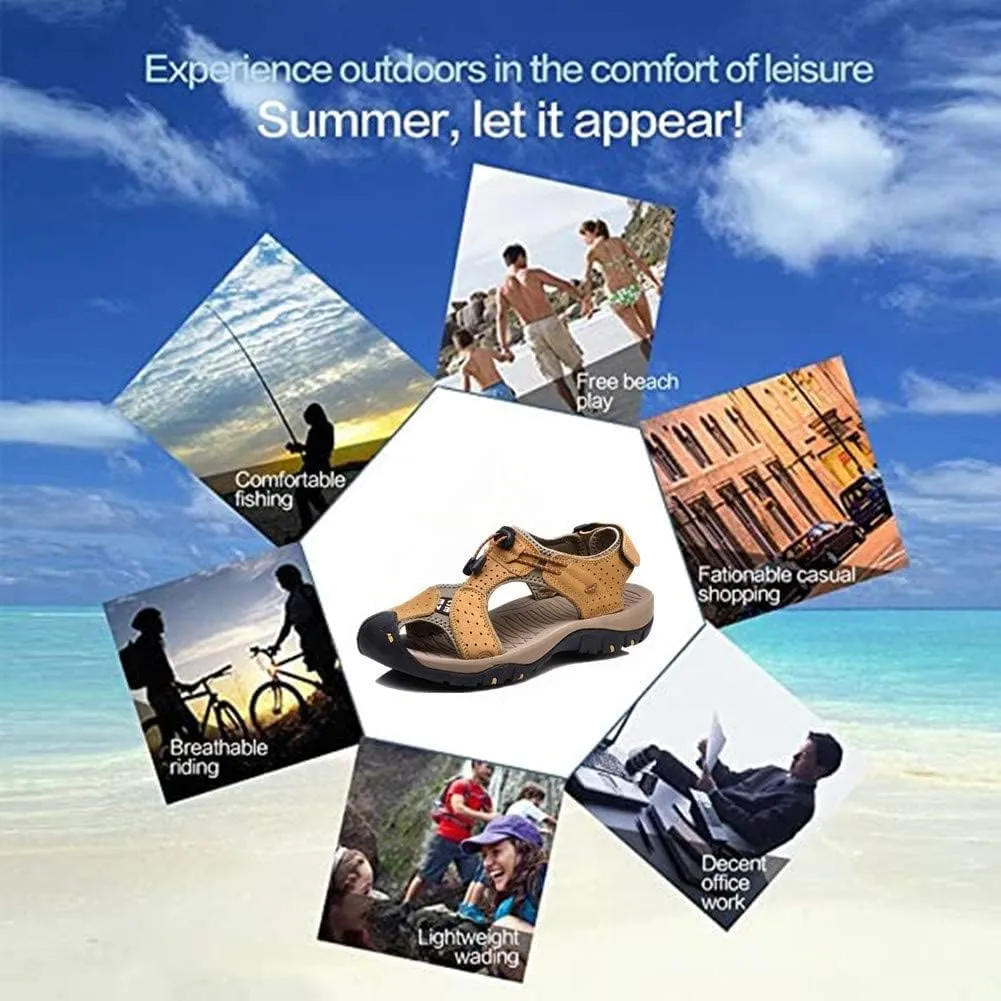 Asifn Men's Outdoor Hiking Leather Sandals Water Shoes Slides Closed Toe Sport Walking Fishermen Climbing Summer Athletic