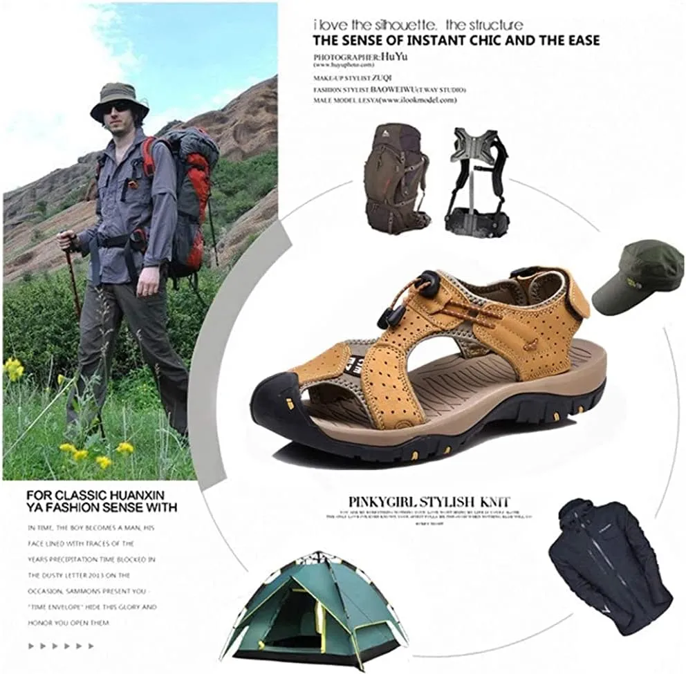 Asifn Men's Outdoor Hiking Leather Sandals Water Shoes Slides Closed Toe Sport Walking Fishermen Climbing Summer Athletic