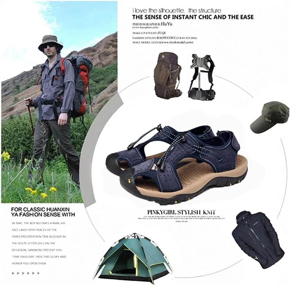 Asifn Men's Outdoor Hiking Leather Sandals Water Shoes Slides Closed Toe Sport Walking Fishermen Climbing Summer Athletic