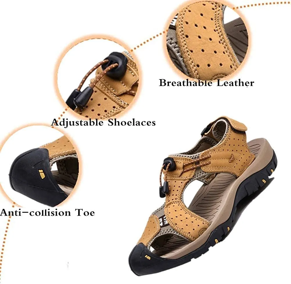 Asifn Men's Outdoor Hiking Leather Sandals Water Shoes Slides Closed Toe Sport Walking Fishermen Climbing Summer Athletic