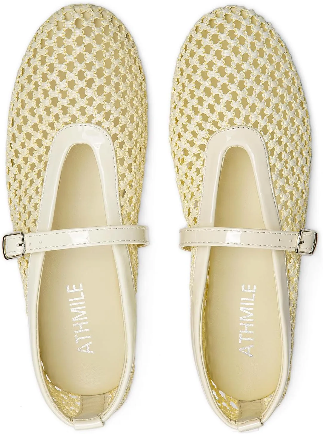 ATHMILE Mesh Ballet Flats for Women Buckle Strap Flat Heel Ballerina Shoes Summer Dress Sandals