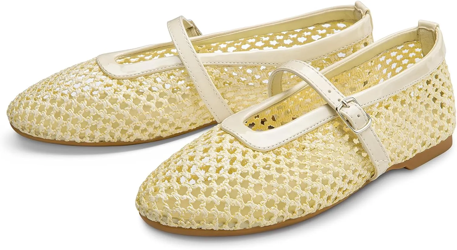 ATHMILE Mesh Ballet Flats for Women Buckle Strap Flat Heel Ballerina Shoes Summer Dress Sandals