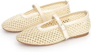 ATHMILE Mesh Ballet Flats for Women Buckle Strap Flat Heel Ballerina Shoes Summer Dress Sandals