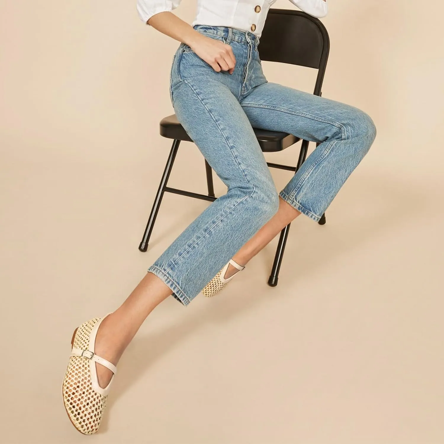 ATHMILE Mesh Ballet Flats for Women Buckle Strap Flat Heel Ballerina Shoes Summer Dress Sandals