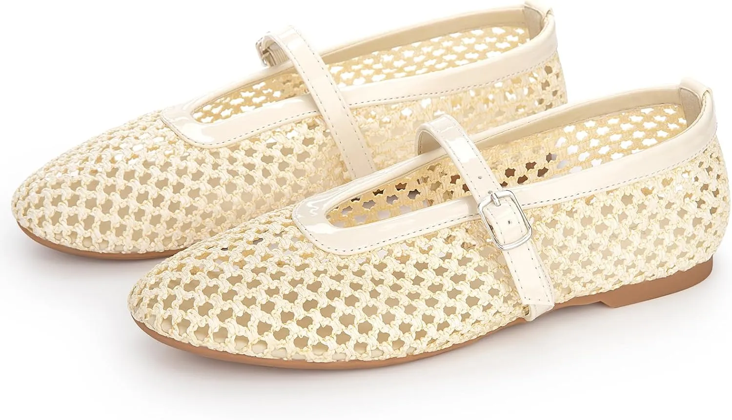 ATHMILE Mesh Ballet Flats for Women Buckle Strap Flat Heel Ballerina Shoes Summer Dress Sandals