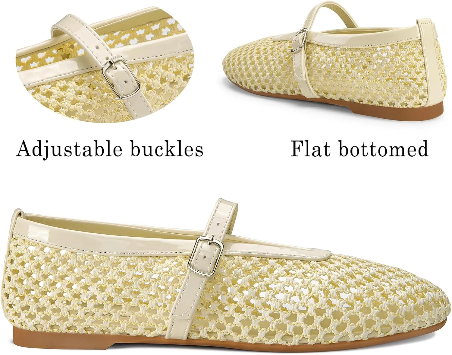 ATHMILE Mesh Ballet Flats for Women Buckle Strap Flat Heel Ballerina Shoes Summer Dress Sandals