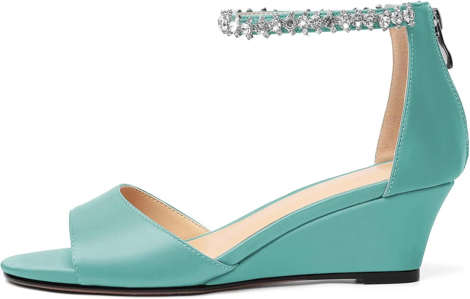 AUMOTED Women Wedge Sandals Peep Open Toe Mid Low Heel Slip-on Slingback Double Elastic Band Heeled Dress Summer Shoes 2 Inch