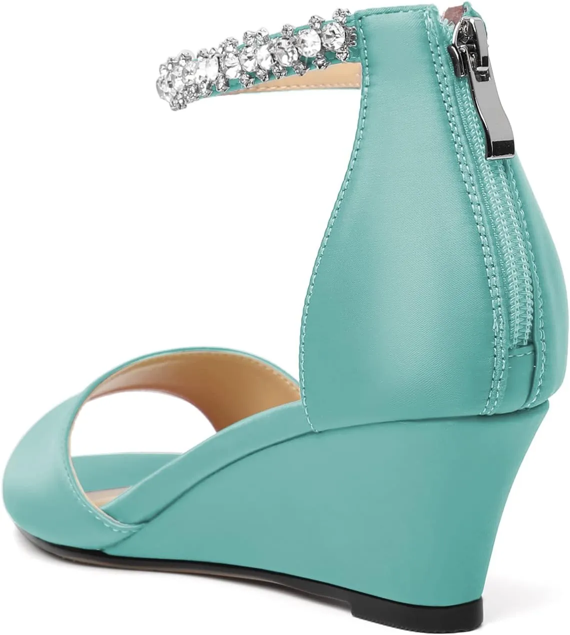 AUMOTED Women Wedge Sandals Peep Open Toe Mid Low Heel Slip-on Slingback Double Elastic Band Heeled Dress Summer Shoes 2 Inch