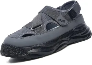 AUNTHUI Men's Outdoor Non-Slip Breathable Mesh Sports Sandals,Closed Toe Anti-Collision Toe Casual Beach Fisherman Sandals,Summer Walking Leisure Hiking Driving Platform Sandals