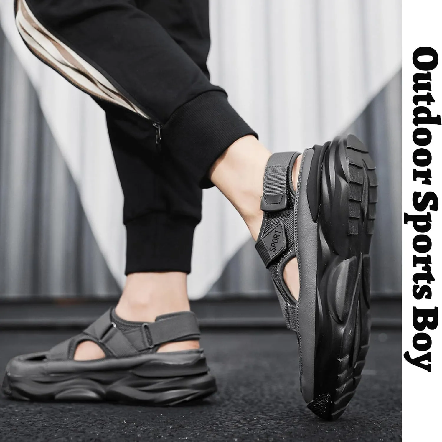 AUNTHUI Men's Outdoor Non-Slip Breathable Mesh Sports Sandals,Closed Toe Anti-Collision Toe Casual Beach Fisherman Sandals,Summer Walking Leisure Hiking Driving Platform Sandals