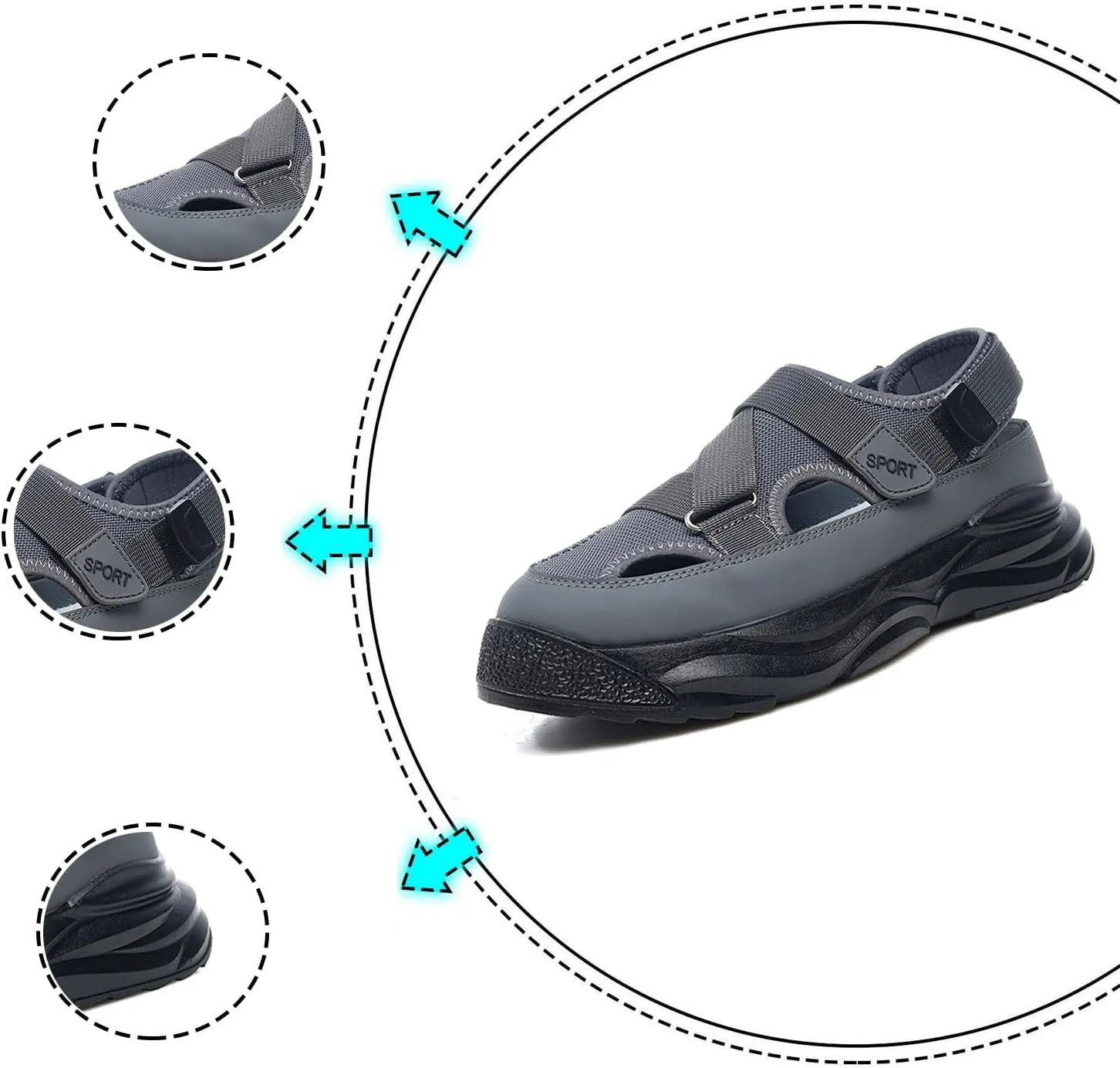 AUNTHUI Men's Outdoor Non-Slip Breathable Mesh Sports Sandals,Closed Toe Anti-Collision Toe Casual Beach Fisherman Sandals,Summer Walking Leisure Hiking Driving Platform Sandals