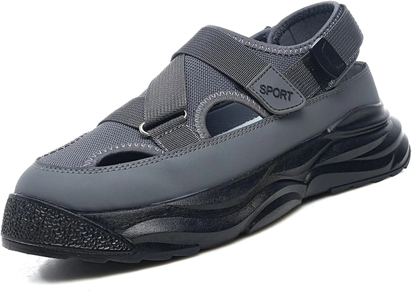 AUNTHUI Men's Outdoor Non-Slip Breathable Mesh Sports Sandals,Closed Toe Anti-Collision Toe Casual Beach Fisherman Sandals,Summer Walking Leisure Hiking Driving Platform Sandals