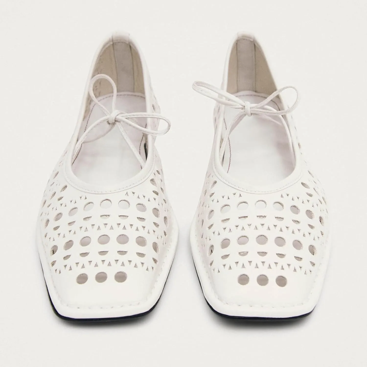 Ballet Flats for Women Lace Up Square Toe Mary Jane Flats Cute Bow Mesh Ballerina Flat Shoes
