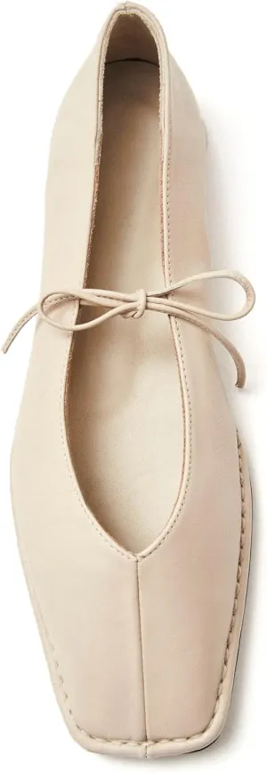 Ballet Flats for Women Lace Up Square Toe Mary Jane Flats Cute Bow Mesh Ballerina Flat Shoes