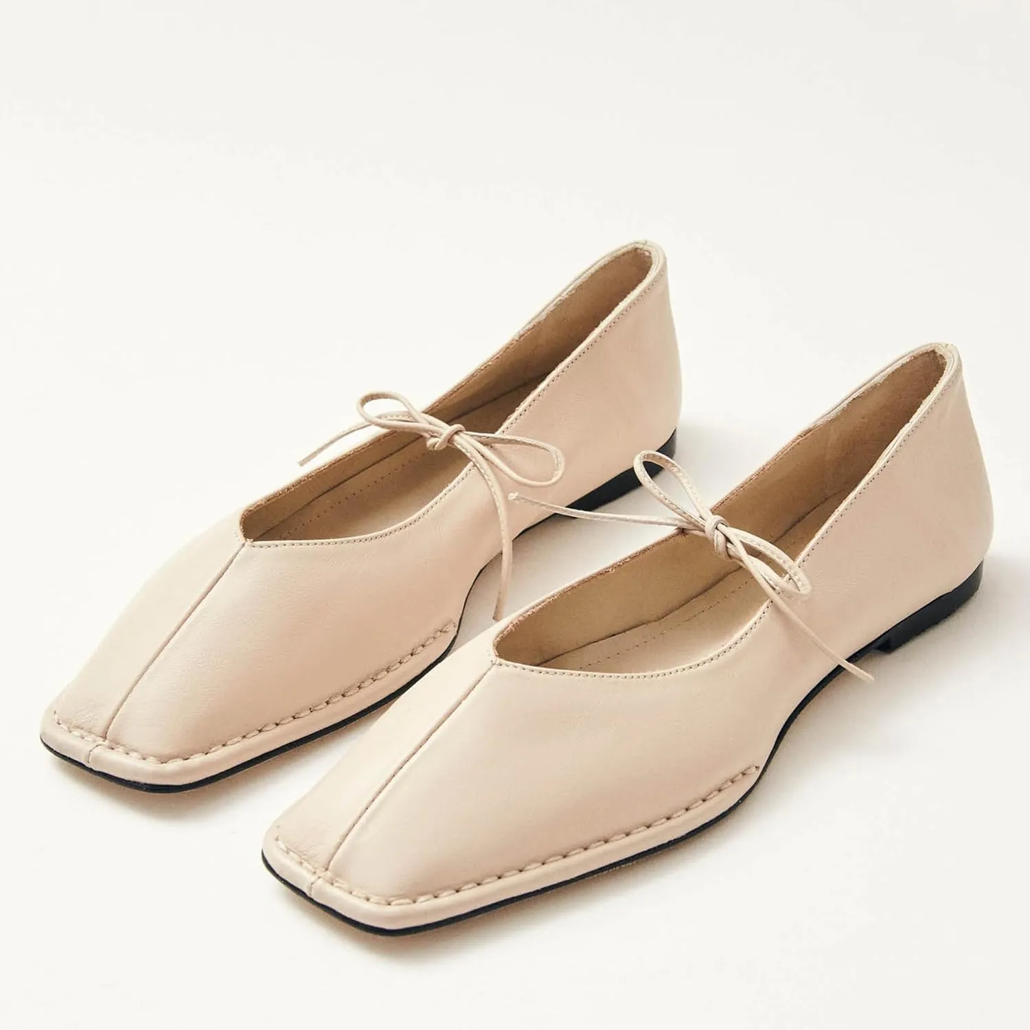 Ballet Flats for Women Lace Up Square Toe Mary Jane Flats Cute Bow Mesh Ballerina Flat Shoes
