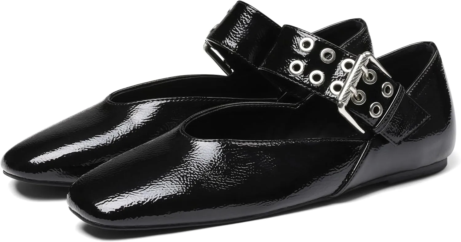 Ballet Flats for Women Square Toe Ballerina Flats Buckle Strap Leopard Print Flats Casual Dress Mary Janes Comfortable Dressy Shoes