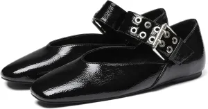 Ballet Flats for Women Square Toe Ballerina Flats Buckle Strap Leopard Print Flats Casual Dress Mary Janes Comfortable Dressy Shoes