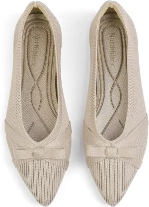 Ballet Flats Shoes for Women - Comfortable Casual Dressy Classic Softable Pointed Toe Bow Knit Work Office Shoe