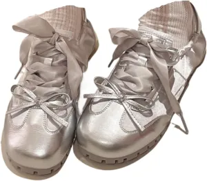 Ballet Sneakers for Women Round Toe Sneakerina Shoes Flats with Bows Satin Cute Y2K Retro Kawaii Elegant Dressy Fashion Trendy Tennis Trainers Gifts for Daughter Back to School Spring Summer Outdoors