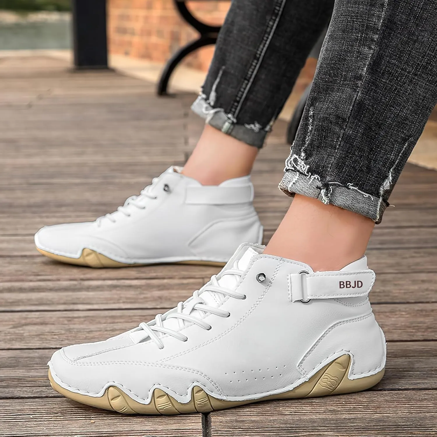 baobeijiadao Men's Beck Shoes Waterproof Non Slip High Top Chukka Boots Handmade Suede Caual Outdoor Sneakers
