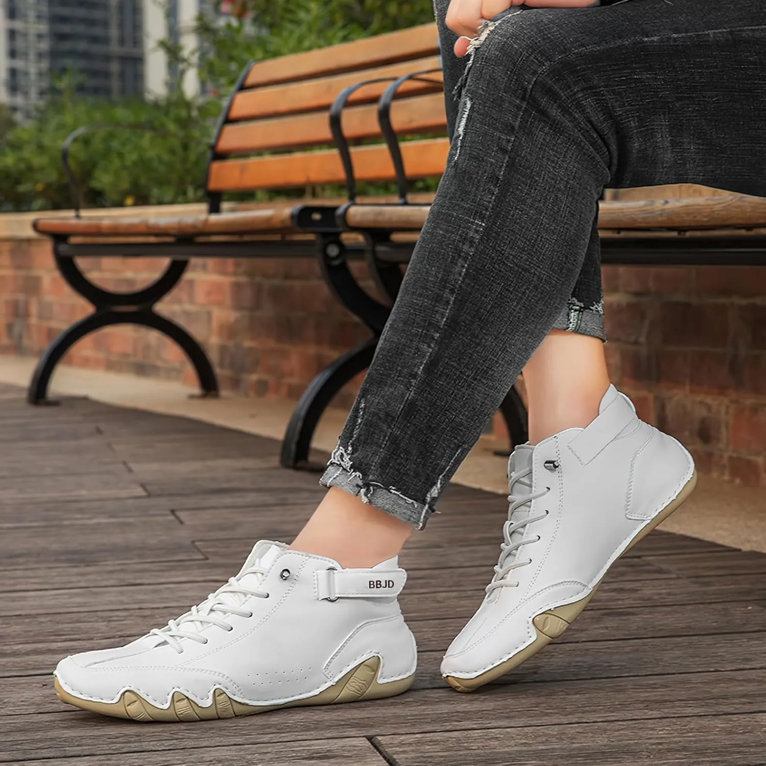 baobeijiadao Men's Beck Shoes Waterproof Non Slip High Top Chukka Boots Handmade Suede Caual Outdoor Sneakers