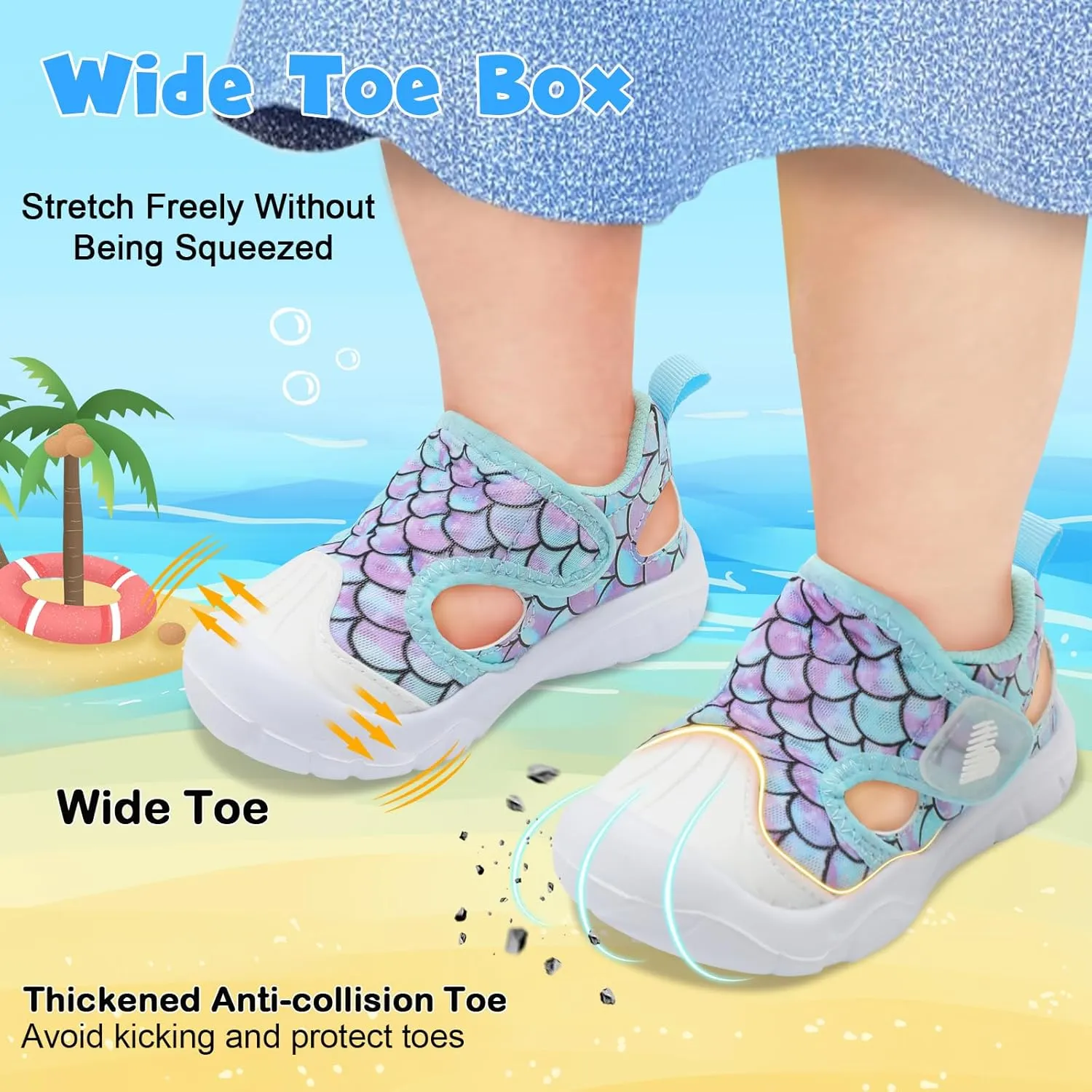 BARERUN Toddler Water Shoes Boys Girls Qucik Dry Breathable Kids Water Shoes Wide Adjustable Instep Water Sandals for Beach Swim Pool Non Slip Flexible Barefoot Sport Aqua Shoes