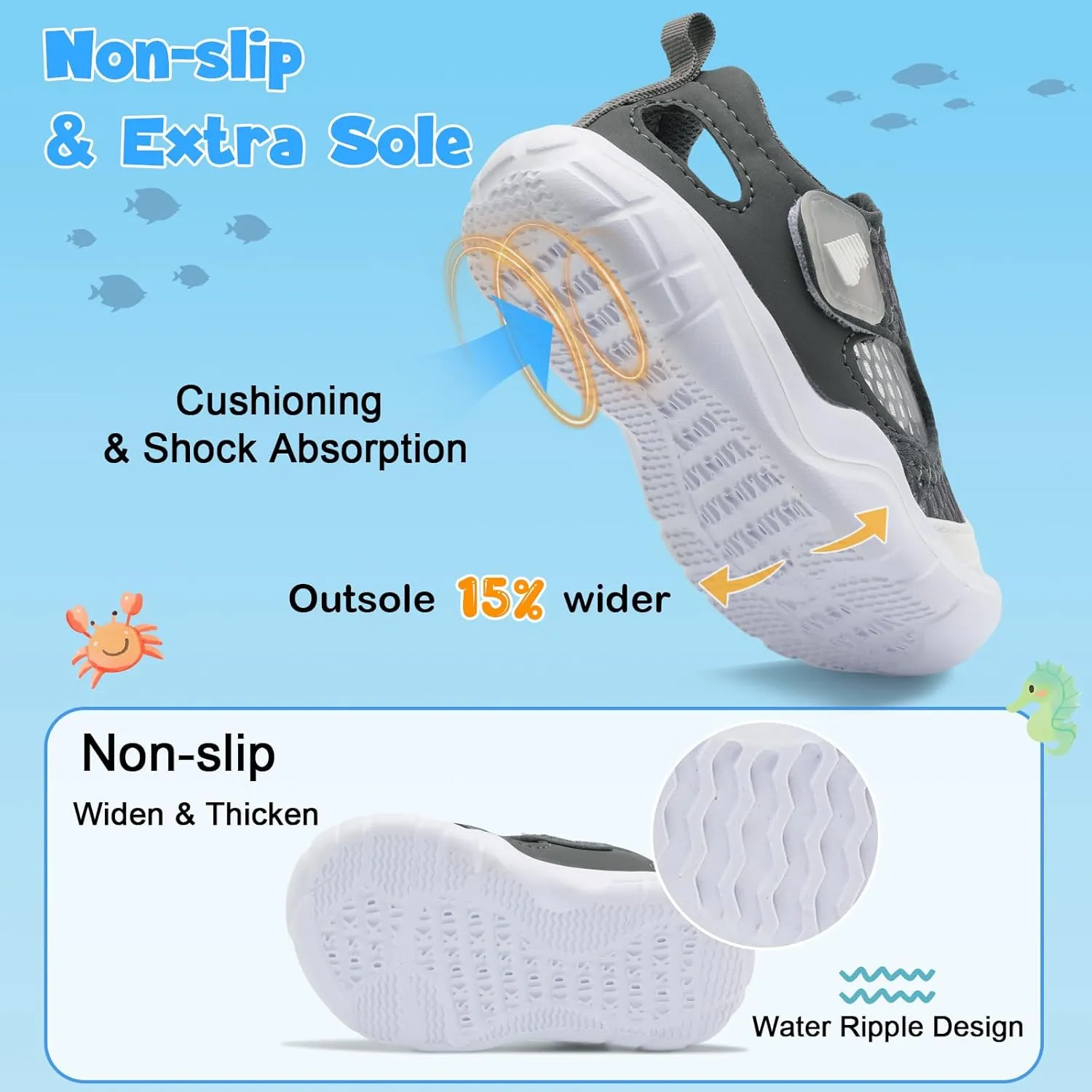BARERUN Toddler Water Shoes Boys Girls Qucik Dry Breathable Kids Water Shoes Wide Adjustable Instep Water Sandals for Beach Swim Pool Non Slip Flexible Barefoot Sport Aqua Shoes
