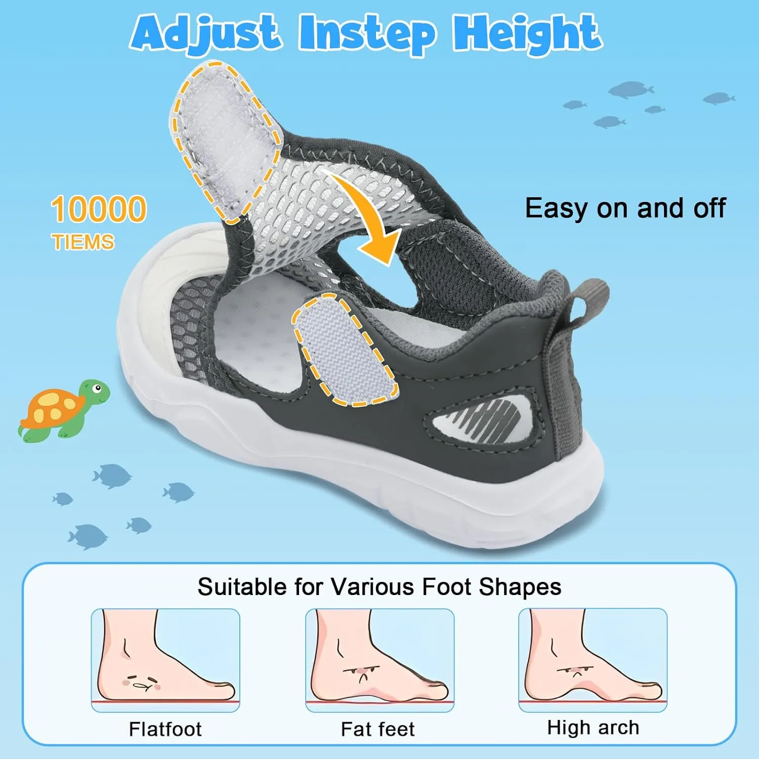 BARERUN Toddler Water Shoes Boys Girls Qucik Dry Breathable Kids Water Shoes Wide Adjustable Instep Water Sandals for Beach Swim Pool Non Slip Flexible Barefoot Sport Aqua Shoes