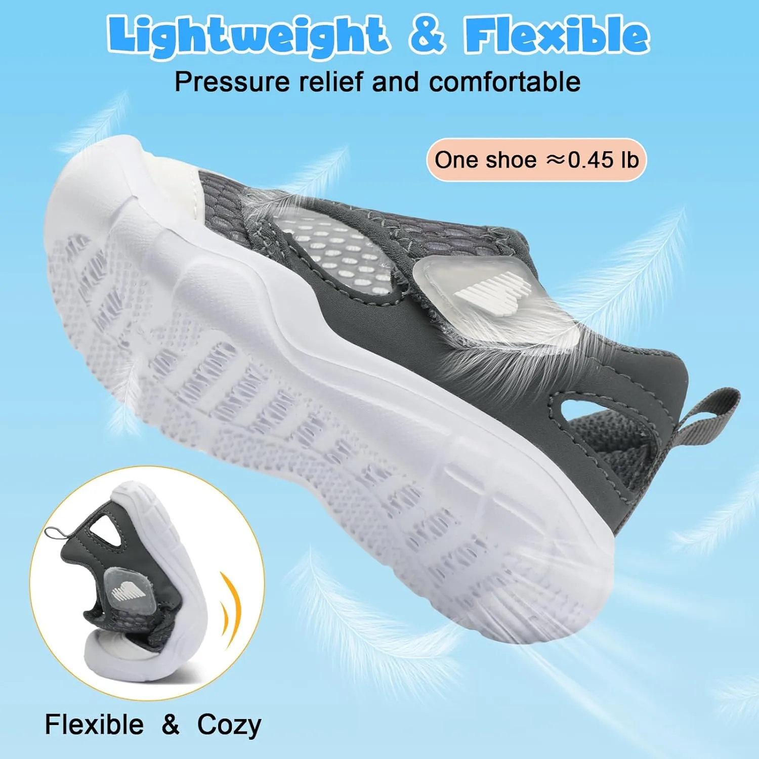 BARERUN Toddler Water Shoes Boys Girls Qucik Dry Breathable Kids Water Shoes Wide Adjustable Instep Water Sandals for Beach Swim Pool Non Slip Flexible Barefoot Sport Aqua Shoes