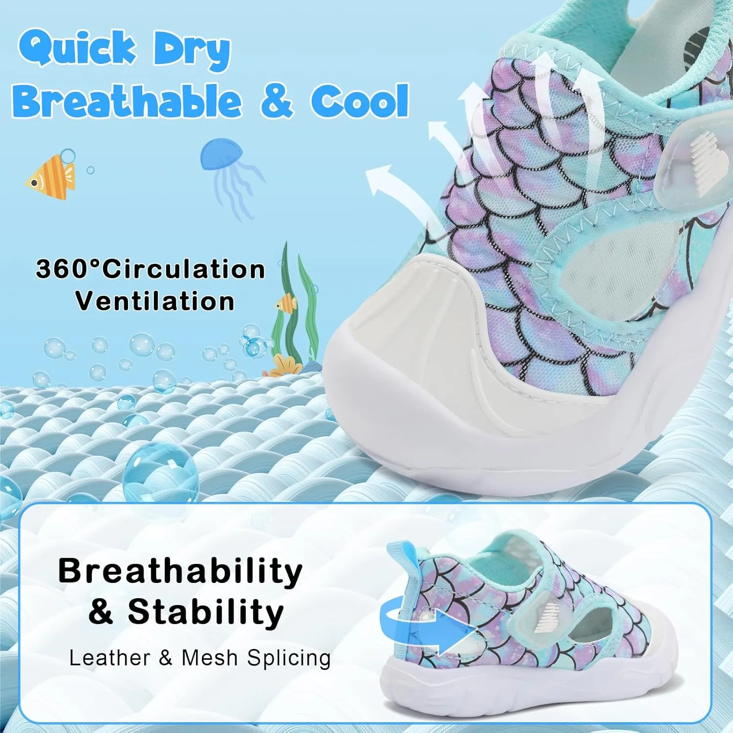 BARERUN Toddler Water Shoes Boys Girls Qucik Dry Breathable Kids Water Shoes Wide Adjustable Instep Water Sandals for Beach Swim Pool Non Slip Flexible Barefoot Sport Aqua Shoes
