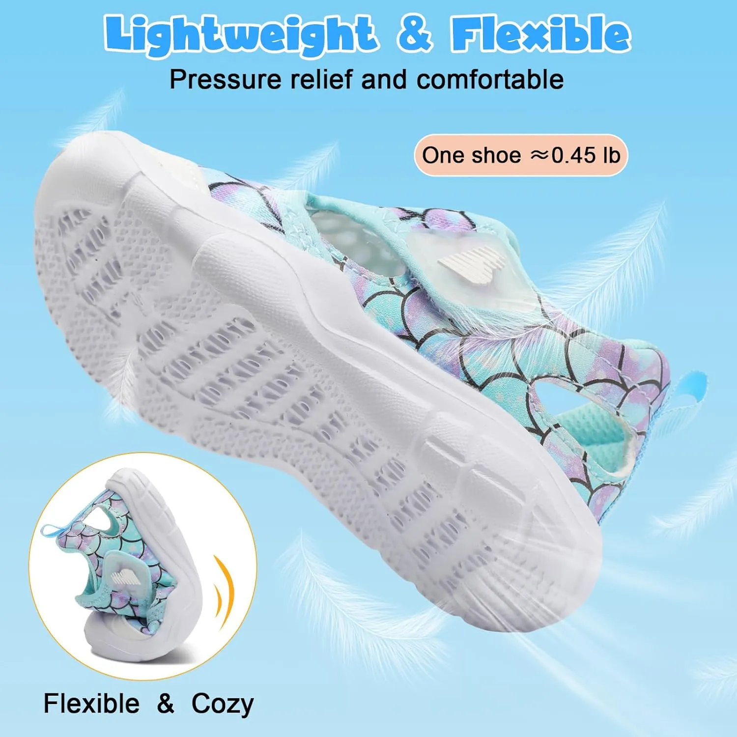 BARERUN Toddler Water Shoes Boys Girls Qucik Dry Breathable Kids Water Shoes Wide Adjustable Instep Water Sandals for Beach Swim Pool Non Slip Flexible Barefoot Sport Aqua Shoes