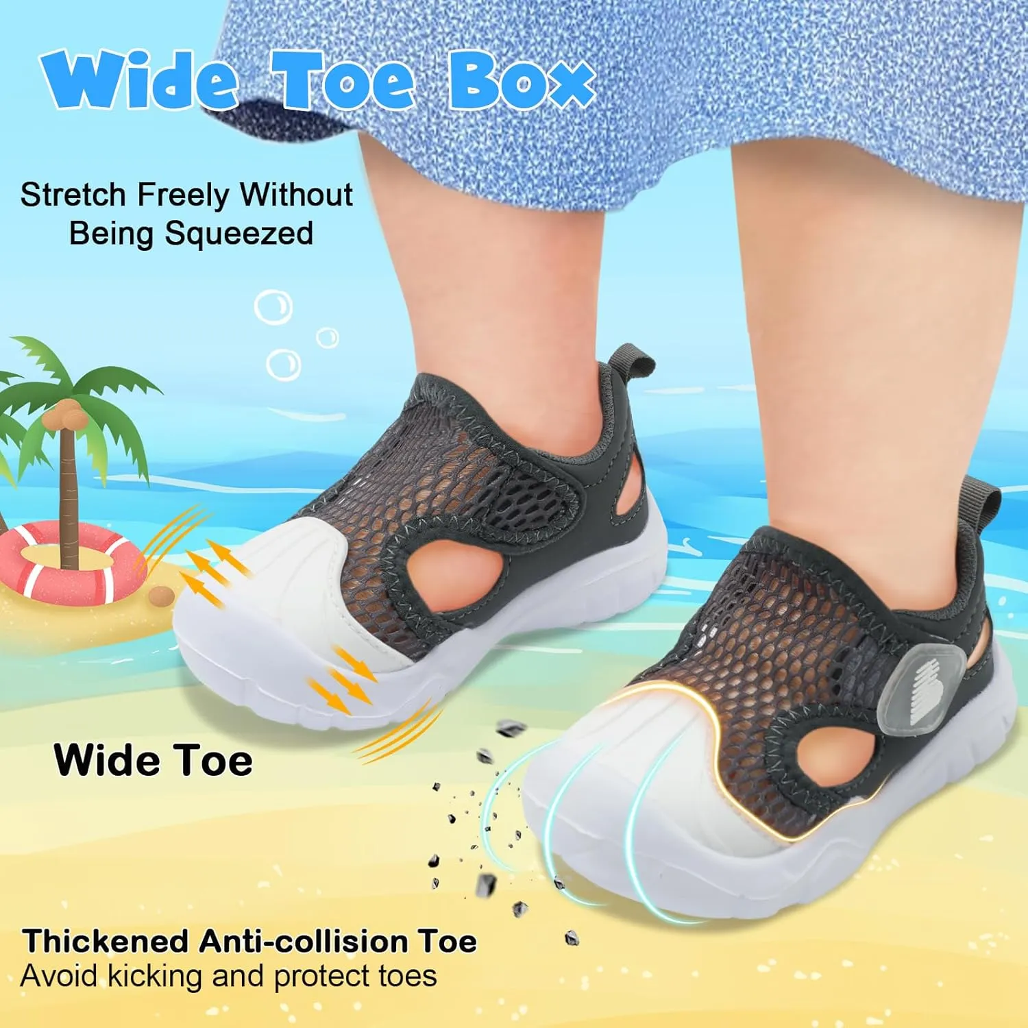 BARERUN Toddler Water Shoes Boys Girls Qucik Dry Breathable Kids Water Shoes Wide Adjustable Instep Water Sandals for Beach Swim Pool Non Slip Flexible Barefoot Sport Aqua Shoes