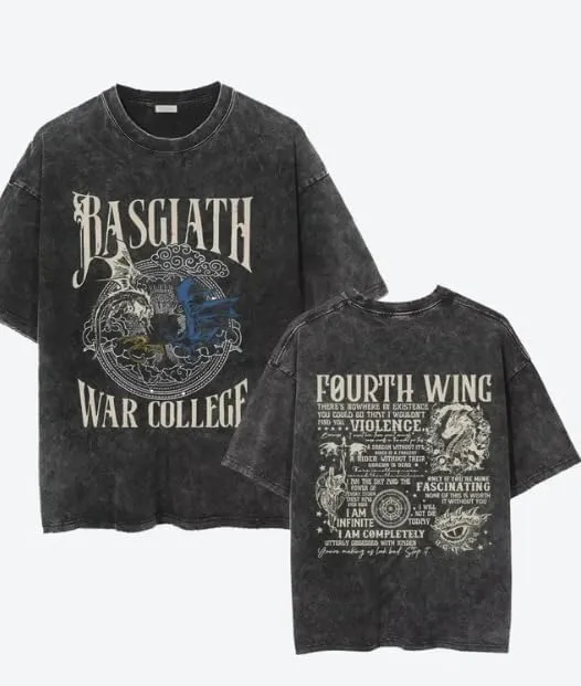 Basgiath War College Shirt Vintage Mens Dragon T Shirt Book Lover Novelty Graphic Tee Top Fourth Wing T-Shirt Short Sleeve