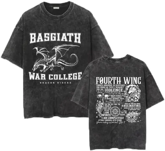 Basgiath War College Shirt Vintage Mens Dragon T Shirt Book Lover Novelty Graphic Tee Top Fourth Wing T-Shirt Short Sleeve