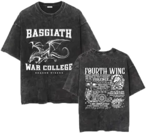 Basgiath War College Shirt Vintage Mens Dragon T Shirt Book Lover Novelty Graphic Tee Top Fourth Wing T-Shirt Short Sleeve