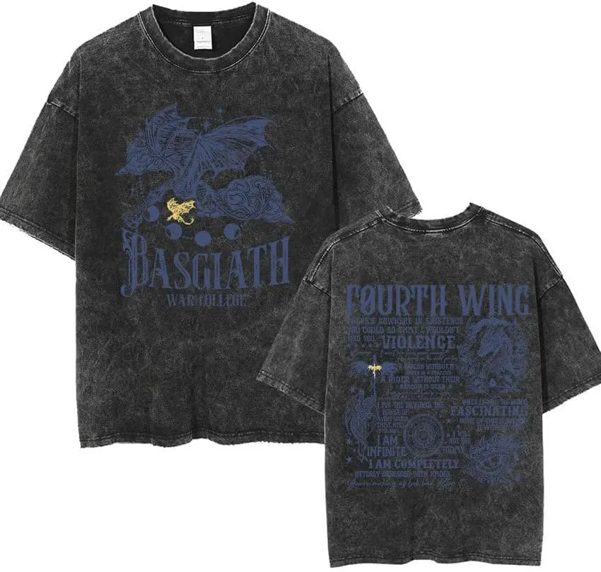Basgiath War College Shirt Vintage Mens Dragon T Shirt Book Lover Novelty Graphic Tee Top Fourth Wing T-Shirt Short Sleeve