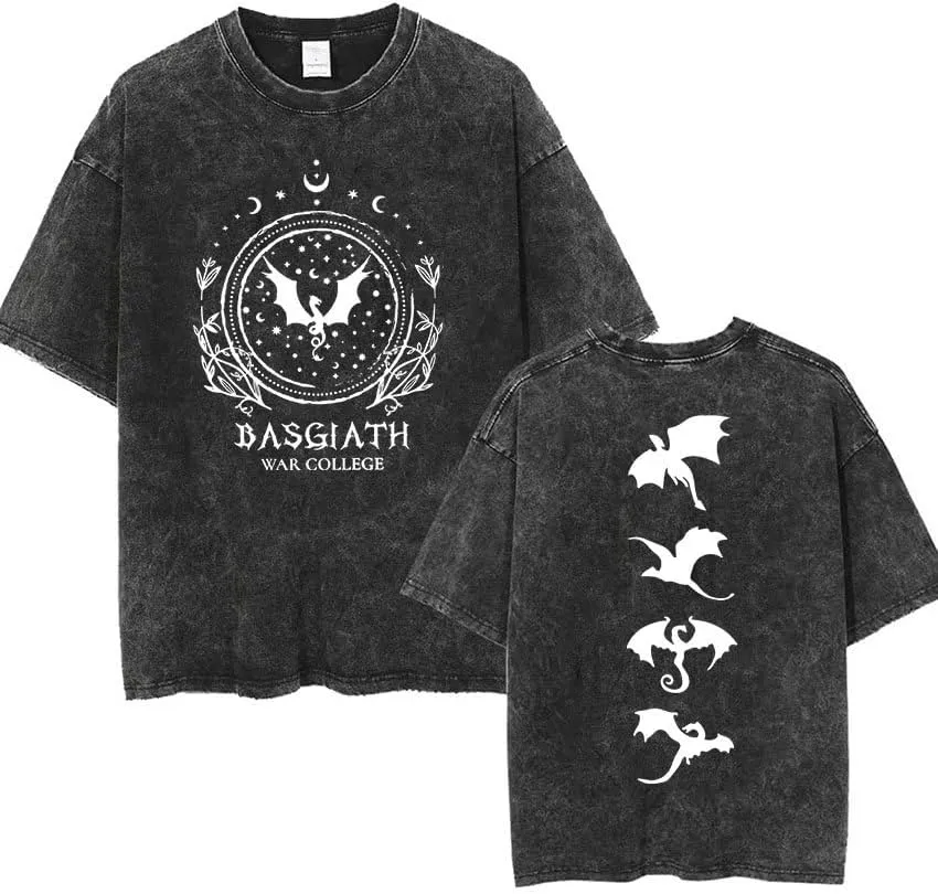 Basgiath War College Shirt Vintage Mens Dragon T Shirt Book Lover Novelty Graphic Tee Top Fourth Wing T-Shirt Short Sleeve