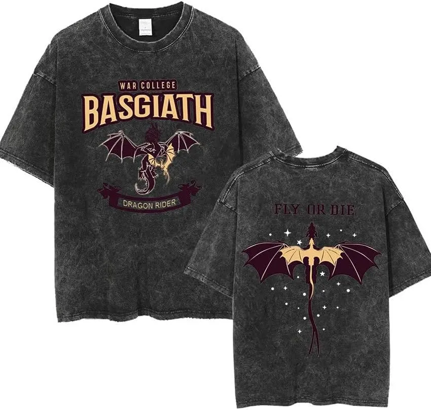 Basgiath War College Shirt Vintage Mens Dragon T Shirt Book Lover Novelty Graphic Tee Top Fourth Wing T-Shirt Short Sleeve
