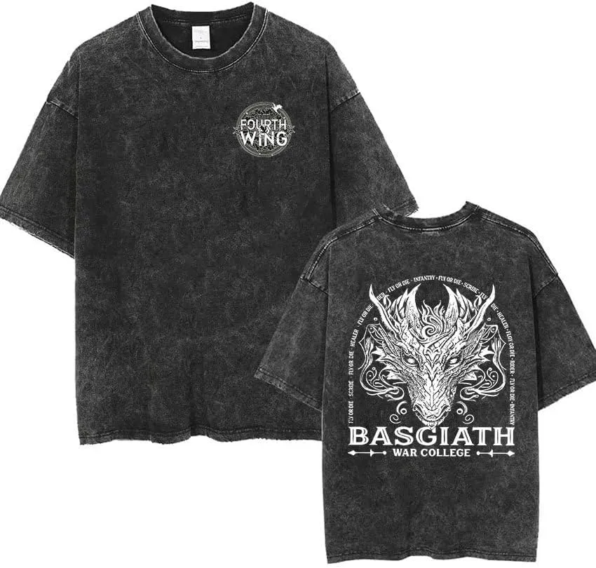 Basgiath War College Shirt Vintage Mens Dragon T Shirt Book Lover Novelty Graphic Tee Top Fourth Wing T-Shirt Short Sleeve