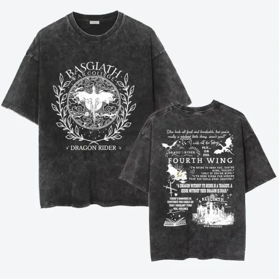 Basgiath War College Shirt Vintage Mens Dragon T Shirt Book Lover Novelty Graphic Tee Top Fourth Wing T-Shirt Short Sleeve