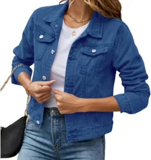Basic Denim Jacket Women Trendy Distressed Jean Jackets Coat Button Up Vintage Western Trucker Outwear with Pockets