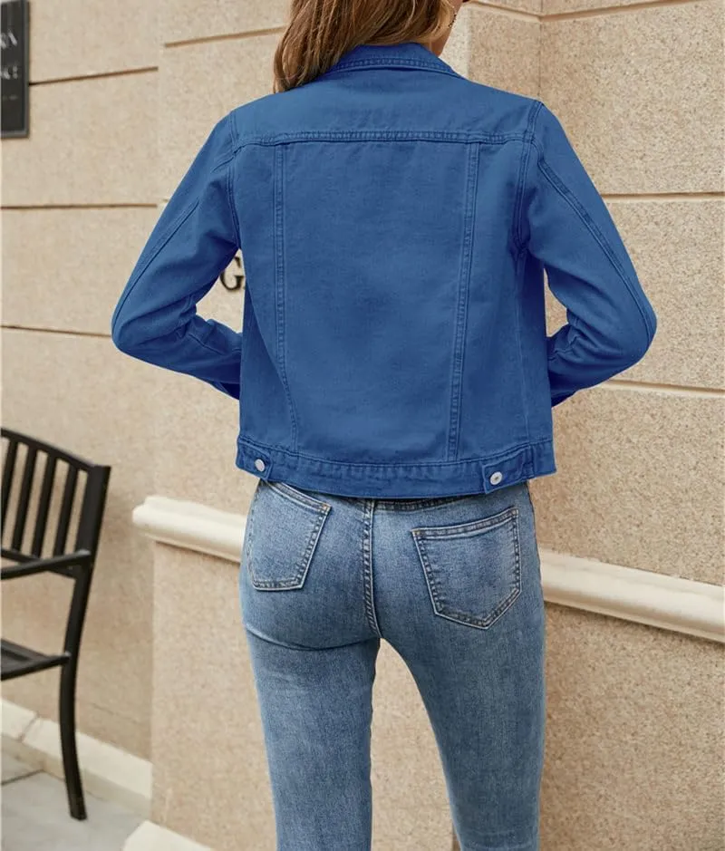 Basic Denim Jacket Women Trendy Distressed Jean Jackets Coat Button Up Vintage Western Trucker Outwear with Pockets