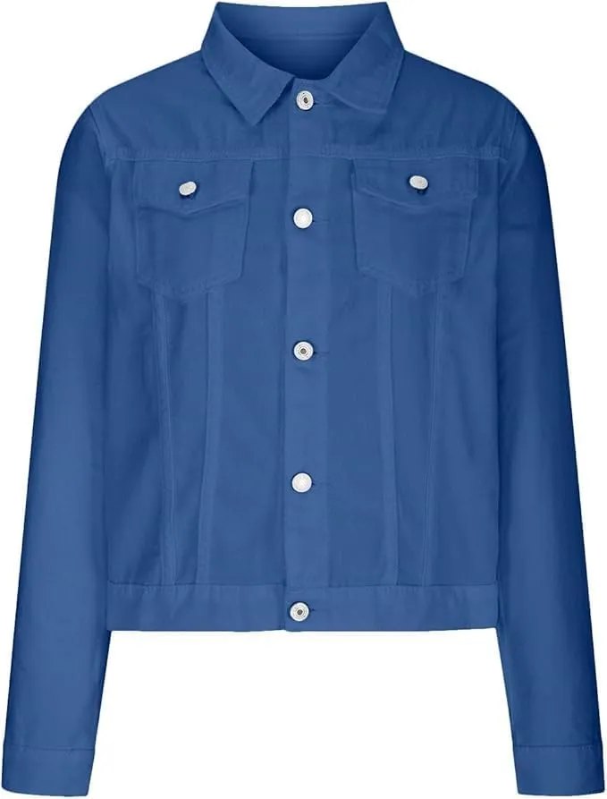 Basic Denim Jacket Women Trendy Distressed Jean Jackets Coat Button Up Vintage Western Trucker Outwear with Pockets